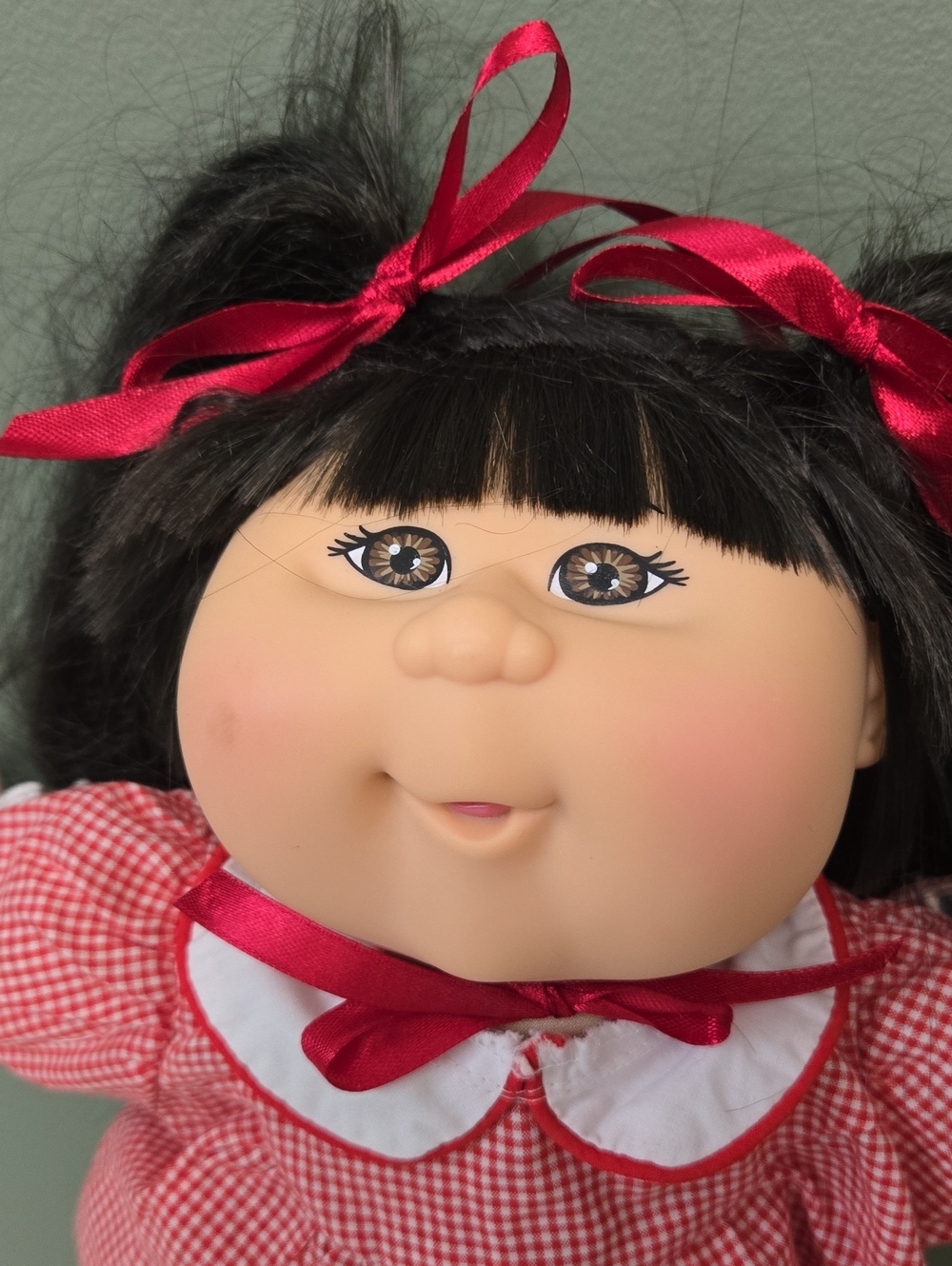 Classic Plush Baby Doll in Red Gingham Dress